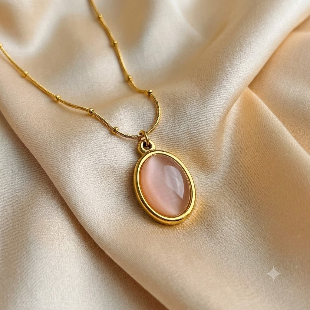 Pink Cat-eye Stone Necklace