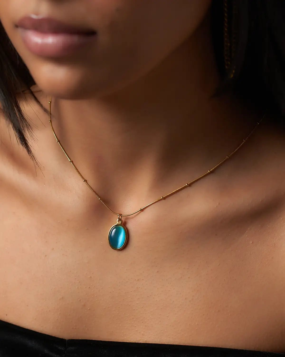 Turquoise Cat-eye Stone Necklace