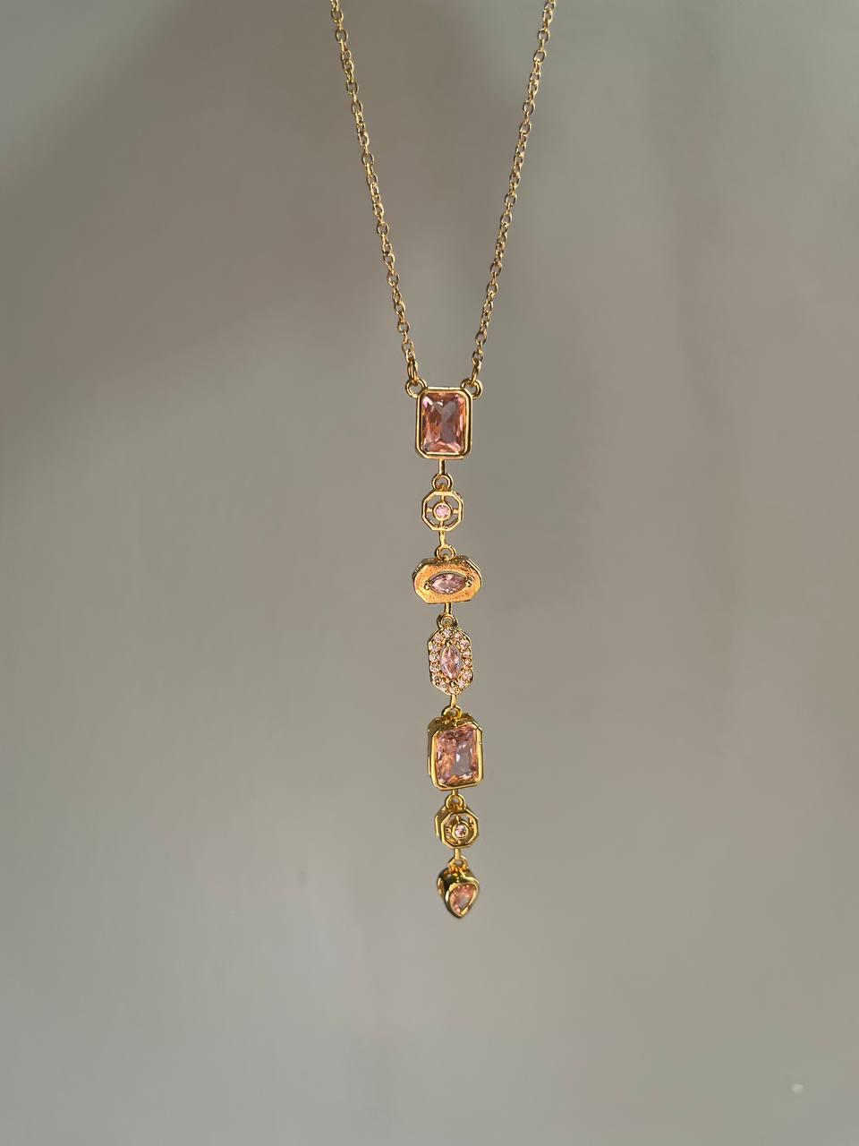 Pink Line Stones Necklace