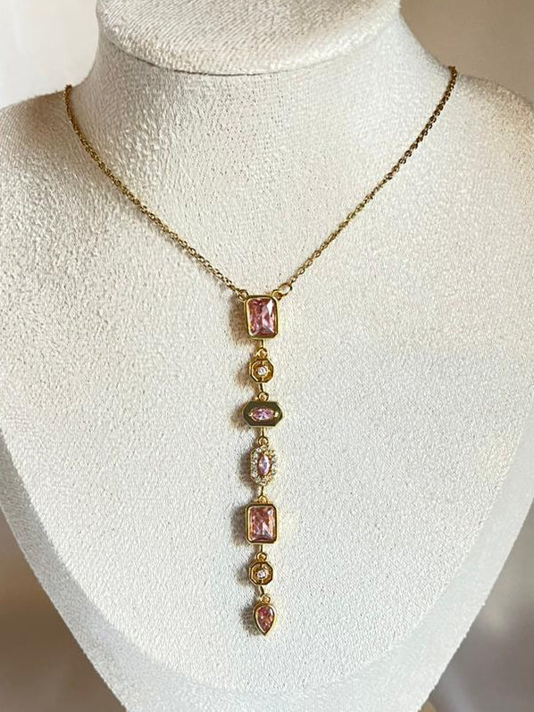 Pink Line Stones Necklace