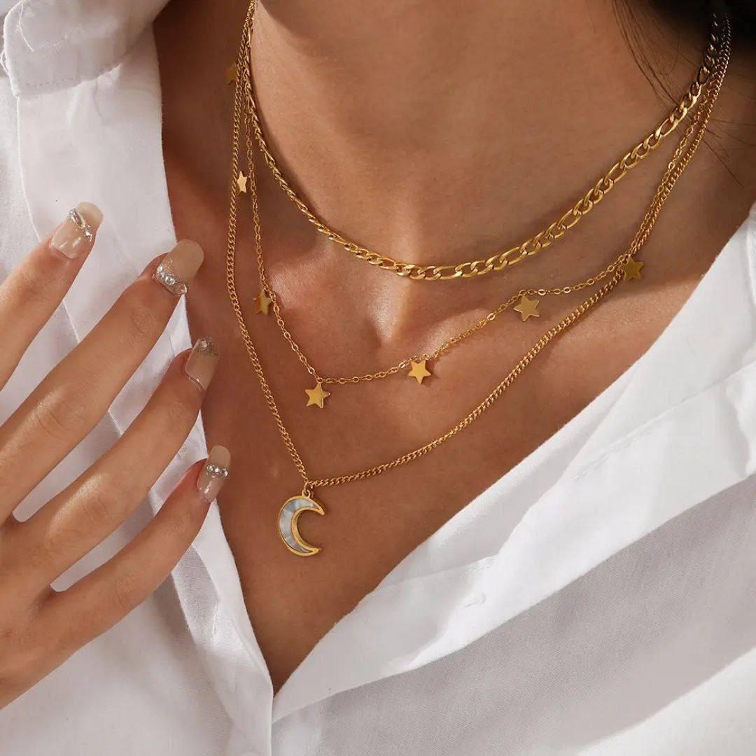 White Crescent Layers Necklace